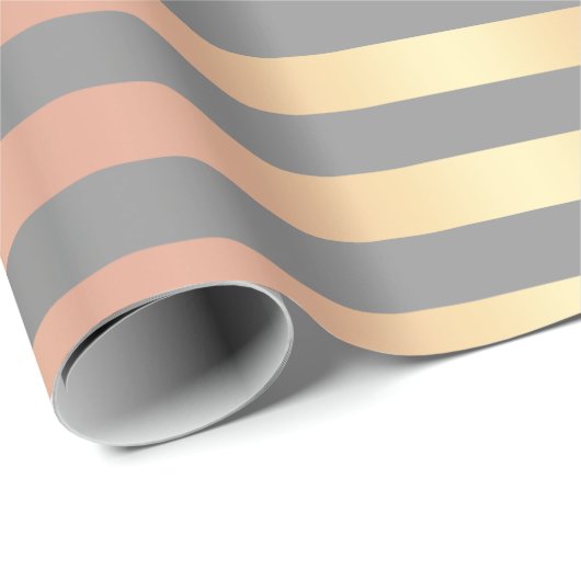 エレガントなモダンの灰色ばら色の金ゴールドの勾配のストライプ ラッピングペーパー (ロールコーナー)