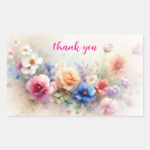 エレガントなモダンアクレアリーフラワーズアートにお礼 長方形シール (正面)