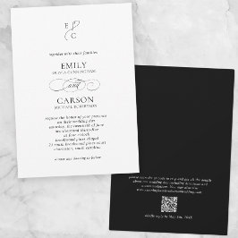 エレガントなモダンウェディングモノグラムロゴQRコードブラック 招待状