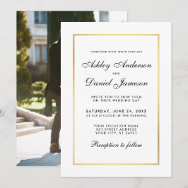 エレガントなモダンウェディング招待状 ブラック ホワイト - フォト 招待状