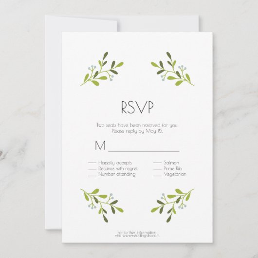 エレガントなモダンウェディング。食事オプション付きの返信。 招待状 (正面)