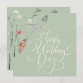 エレガントなモダンウォーターカラーフローラルウェディングカード (正面/裏面)