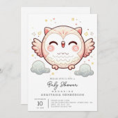 エレガントなモダンオウルベイビーシャワー 招待状 (正面/裏面)