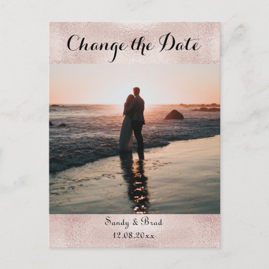 エレガントなモダンカスタム  フォト  変更  日付 ウェディング ポストカード (正面)