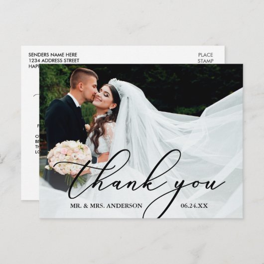 エレガントなモダンカリグラフィー結婚式のお礼 ポストカード (正面/裏面)
