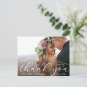 エレガントなモダンカリグラフィー結婚式の写真お礼 ポストカード (スタンド正面)