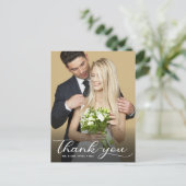 エレガントなモダンカリグラフィー結婚式の写真お礼 ポストカード (スタンド正面)