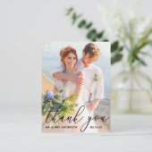 エレガントなモダンカリグラフィー結婚式写真お礼 ポストカード (スタンド正面)