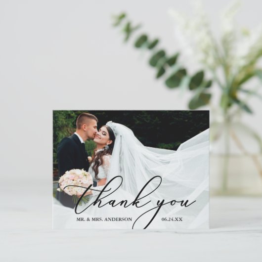 エレガントなモダンカリグラフィー 結婚式のお礼 ポストカード (スタンド正面)