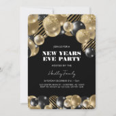 エレガントなモダンゴールドの新年会パーティー 招待状 (正面)