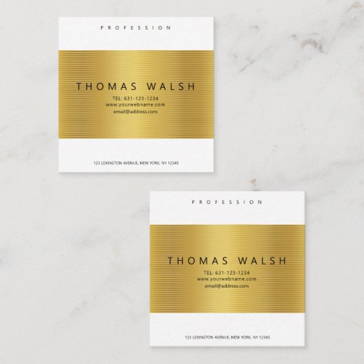 エレガントなモダンゴールドカード（ゴールドライン付き） スクエア名刺 (正面/裏面)