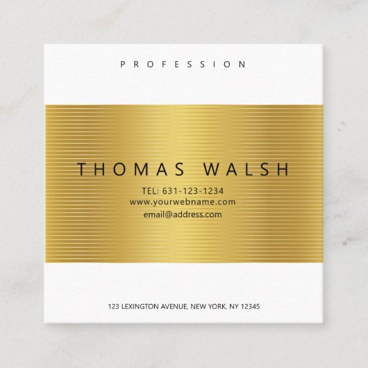 エレガントなモダンゴールドカード(ゴールドライン付き) スクエア名刺 (正面)
