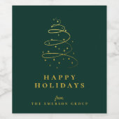 エレガントなモダンゴールドスターリーツリー ホリデー ワインラベル (シングルラベル)