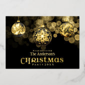 エレガントなモダンゴールドブラックファミリークリスマスパーティー 箔招待状 (正面)