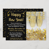 エレガントなモダンゴールドブラック新年の招待状 シーズンカード (正面/裏面)