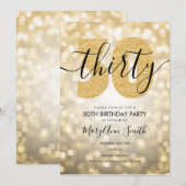 エレガントなモダンゴールド 30歳の誕生日パーティー 招待状 (正面/裏面)