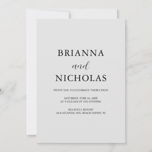 エレガントなモダンシルバーグレイのオールインワン結婚式招待状 招待状 (正面)