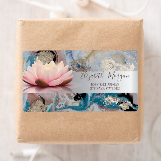 エレガントなモダンシルバーストライプ蓮の花大理石 ラベル (インサイチュ)