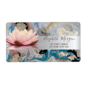 エレガントなモダンシルバーストライプ蓮の花大理石 ラベル (正面)