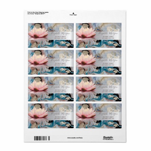 エレガントなモダンシルバーストライプ蓮の花大理石 ラベル (フルシート)