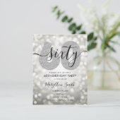 エレガントなモダンシルバー 60歳の誕生日パーティー 招待状 (スタンド正面)