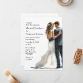 エレガントなモダンスクリプトの予算結婚式招待状 ノートカード (正面/裏面インサイチュ)