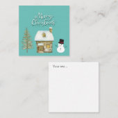 エレガントなモダンスクリプトグラフィック冬の雪だるま青 ノートカード (正面/裏面)