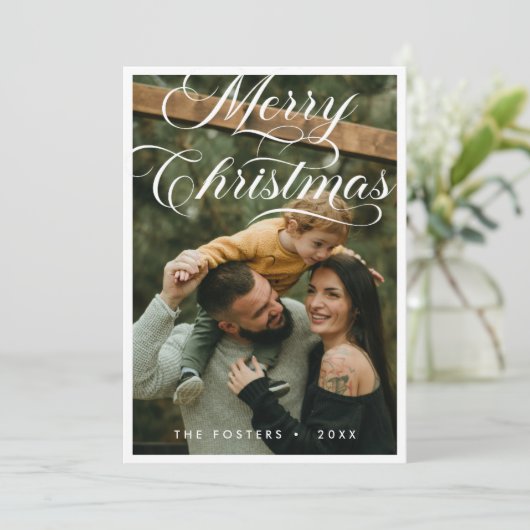 エレガントなモダンスクリプト写真のクリスマスカード シーズンカード (スタンド正面)