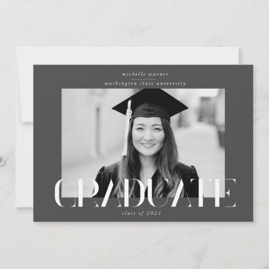 エレガントなモダンスクリプト卒業発表 招待状 (正面)