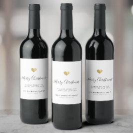 エレガントなモダンスクリプト ゴールドハート メリークリスマス ワインラベル