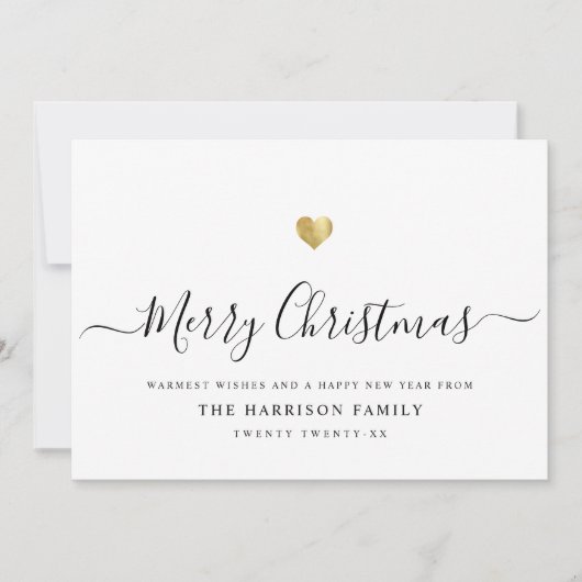 エレガントなモダンスクリプト メリークリスマス ゴールドハート シーズンカード (正面)