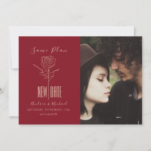 エレガントなモダンスクリプト 延期結婚式 セーブザデート (正面)