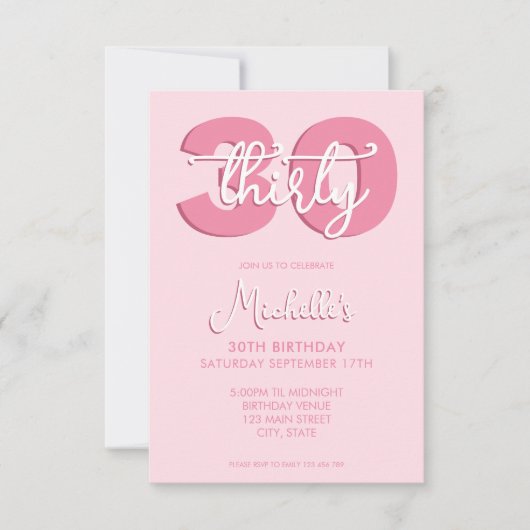 エレガントなモダンスクリプト 30歳の誕生日 招待状 (正面)