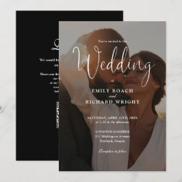 エレガントなモダンスクリプトQRコード写真ウェディング 招待状