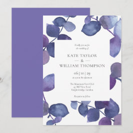 エレガントなモダンパープルユーカリフラワーの結婚式 招待状