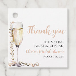 エレガントなモダンパールとプロセッコのブライダルシャワーパーティー フェイバータグ