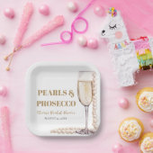 エレガントなモダンパールとプロセッコのブライダルシャワー ペーパープレート (パーティー)