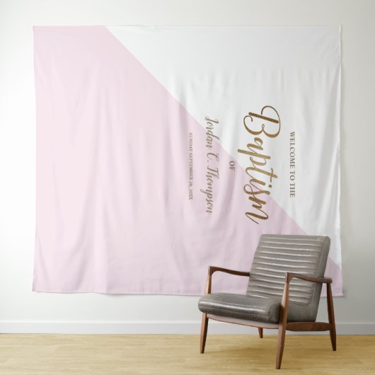 エレガントなモダンピンクの洗礼写真用背景 タペストリー (インサイチュ(横))