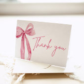 エレガントなモダンピンクの蝶結び 彼女は結婚する サンキューカード
