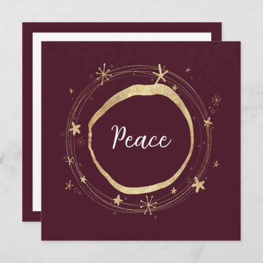 エレガントなモダンピースゴールドスターホリデーカード シーズンカード (正面/裏面)