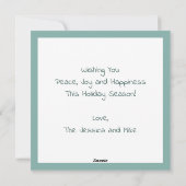 エレガントなモダンピース ゴールドスター グリーンホリデーカード シーズンカード (裏面)