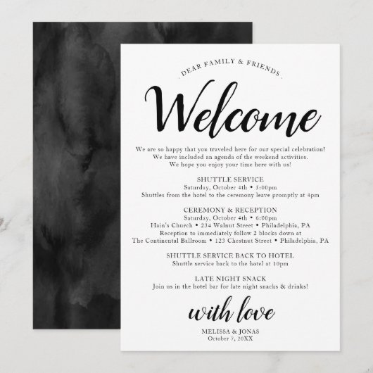 エレガントなモダンブラックウェディングプログラム プログラム (正面/裏面)