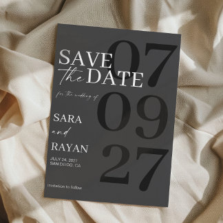 エレガントなモダンマットブラックの結婚式Save The Date 招待状