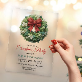 エレガントなモダンリース クリスマスパーティー アクリル招待状