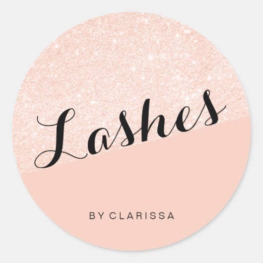 エレガントなモダンローズゴールドグリッター ブッシュピンクまつげ ラウンドシール (正面)