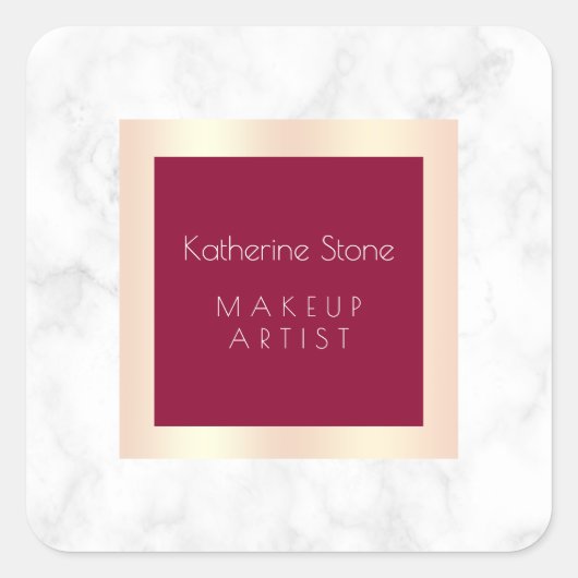 エレガントなモダンローズゴールドホワイト大理石メイク スクエアシール (正面)