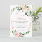 エレガントなモダンローズゴールド フラワー リース ウェディング 招待状 (スタンド正面)