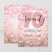 エレガントなモダンローズゴールド 70歳の誕生日パーティー 招待状 (正面/裏面)