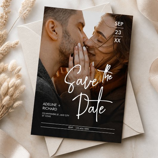 エレガントなモダン写真 Save the Date 結婚式 招待状