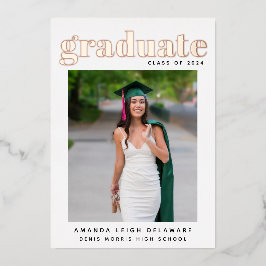 エレガントなモダン卒業写真 ローズゴールド 箔招待状